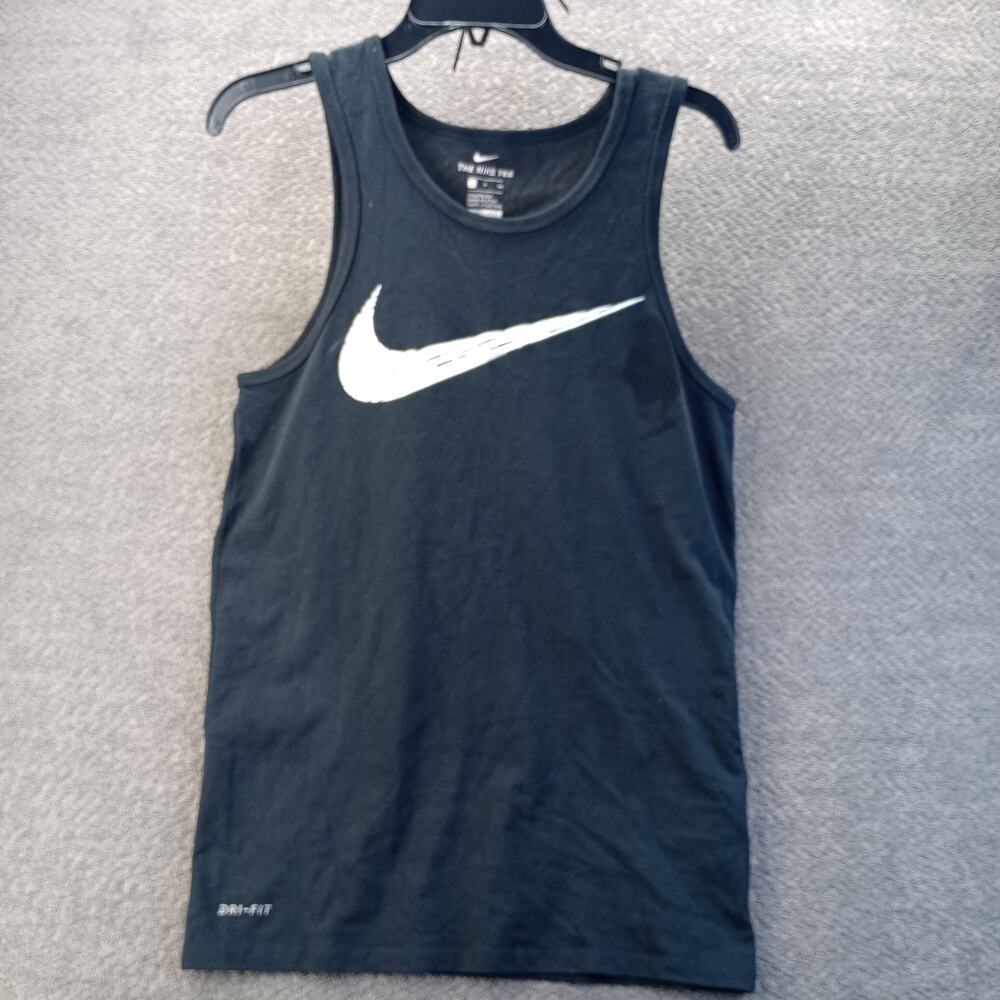 Nike Dri Fit Tank Top Men Small Black Big Swoosh Athletic Gym Shirt